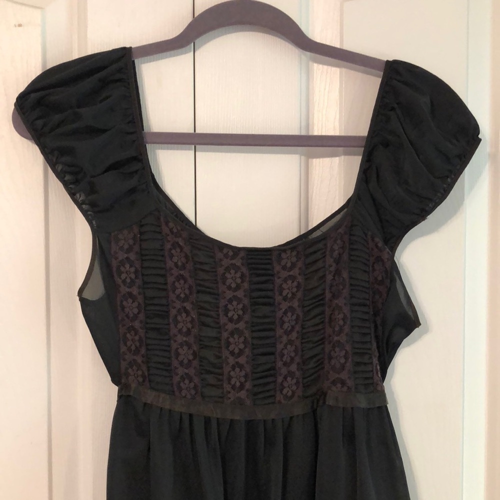 Vintage Kayser Luxite Black Lace Ruched Fairy Goth Grunge Nightgown Size Small